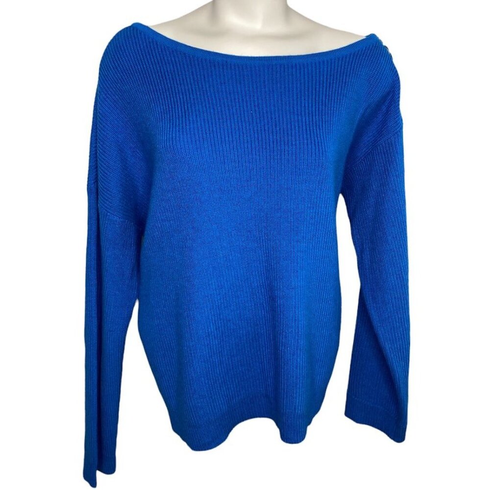 Bar III Zipper Sweater Top Women's XXL 2XL Blue Off-The-Shoulder Relaxed NEW